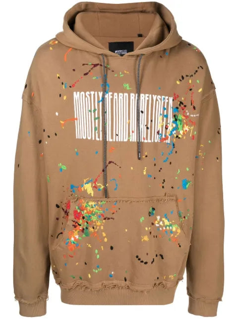 Mostly Heard Rarely Seen logo-print paint-splatter hoodie