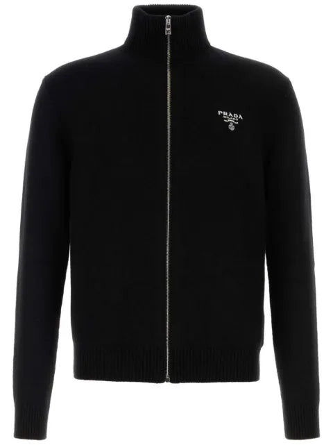 Prada logo-embroidered zip-up cardigan