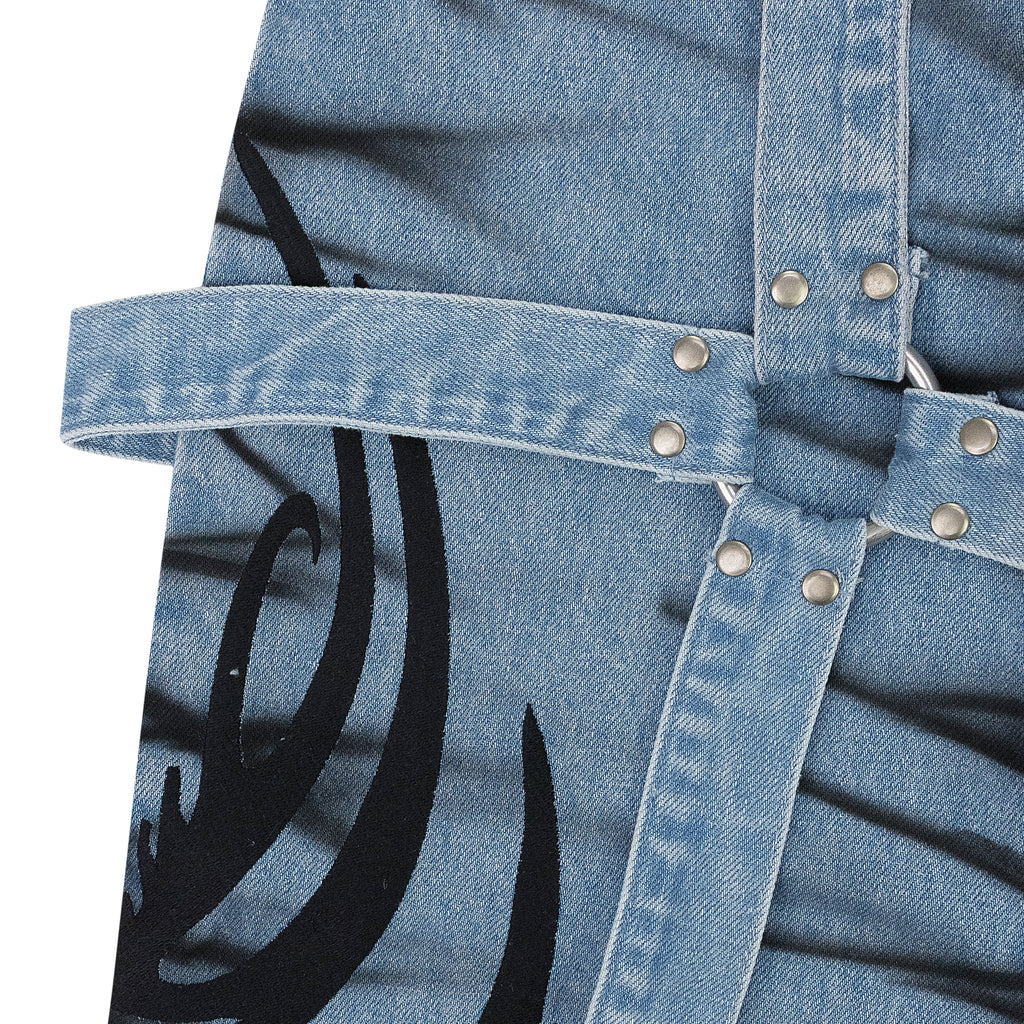 BLUE WINGED LOGO BONDAGE PANTS