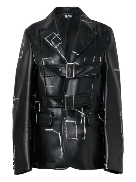 Black Comme Des Garçons stitched-detail leather blazer