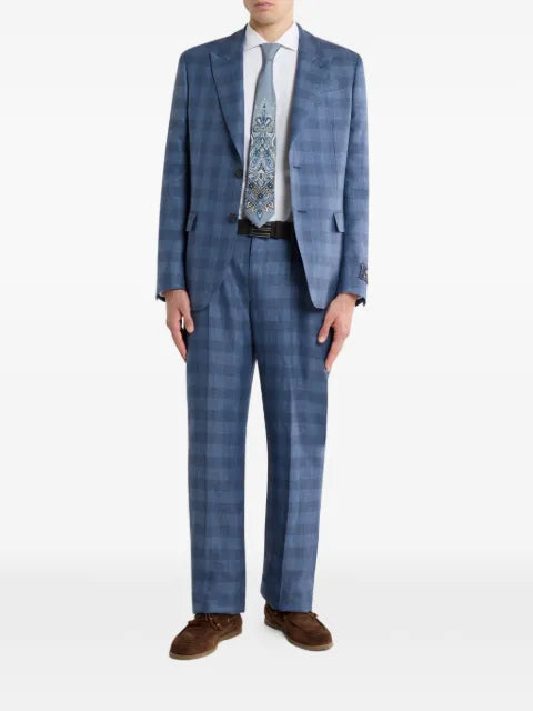 ETRO single-breasted linen-blend jacquard jacket with check motif