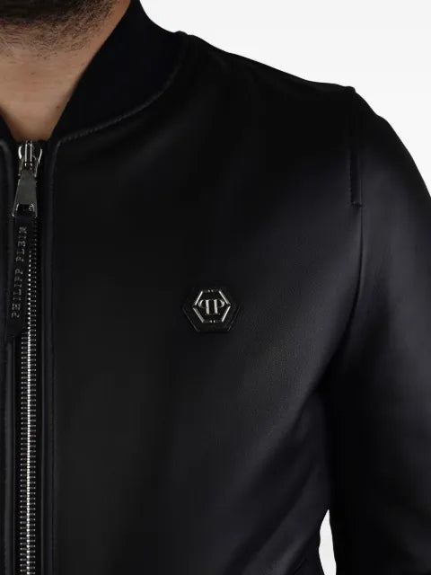 Philipp Plein logo button leather bomber jacket