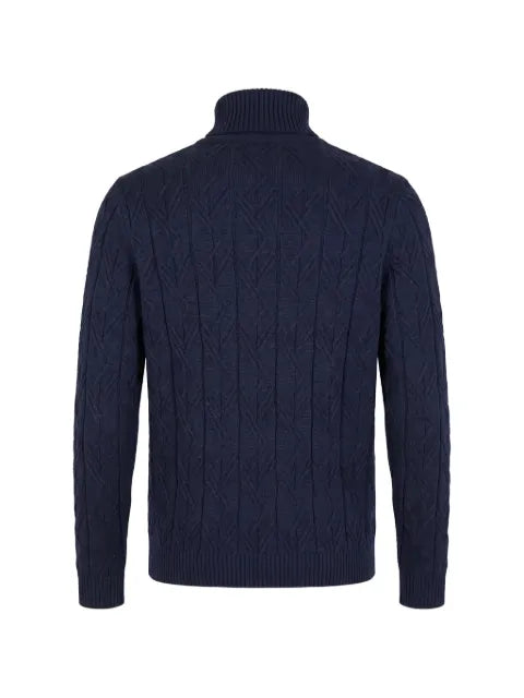 Hood cable-knit roll-neck sweater