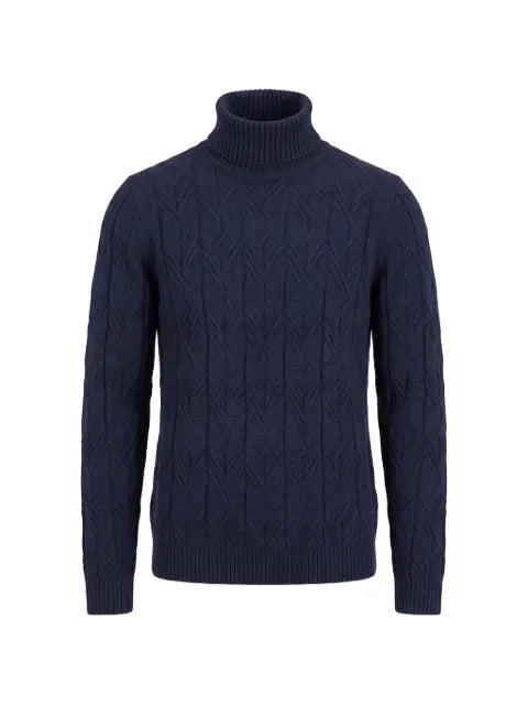 Hood cable-knit roll-neck sweater