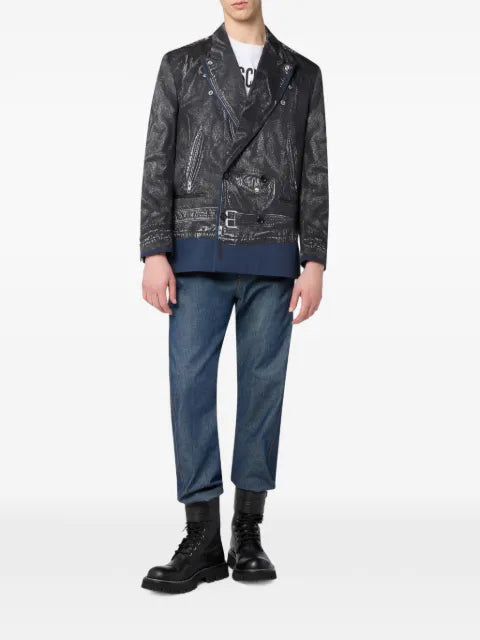 Moschino printed double-breasted cotton drill jacket