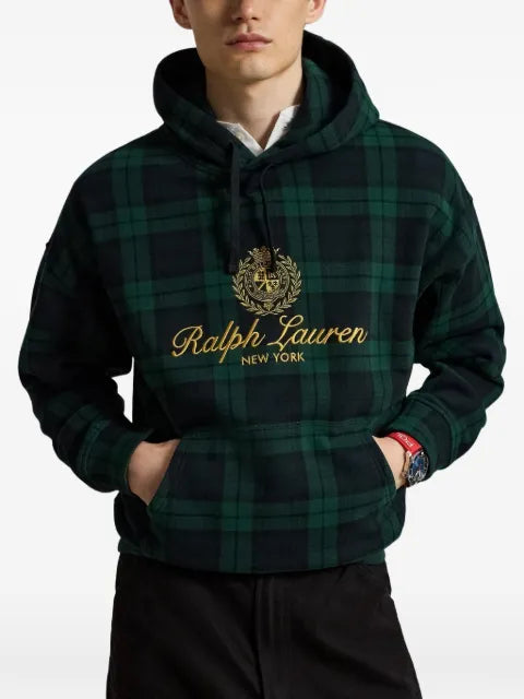 Polo Ralph Lauren plaid embroidered-crest hoodie