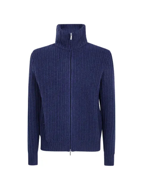Barba ribbed-knit zip-up cardigan