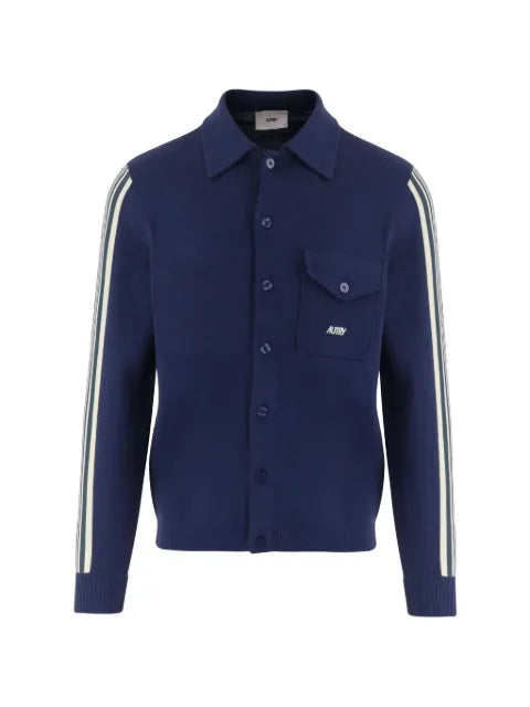 Autry logo-embroidered striped-sleeve cardigan