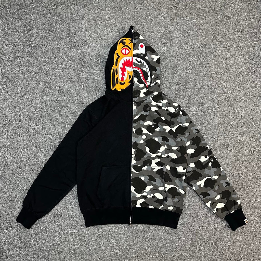BAPE FW25 City Camo Glow-in-the-Dark Shark Full-Zip Hoodie - White / Black