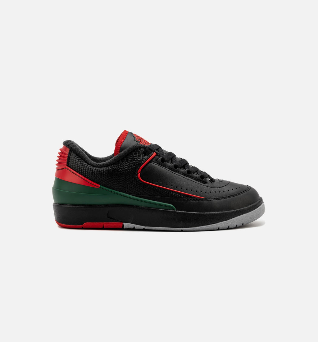 Air Jordan 2 Retro Low Christmas Grade School Shoes - Black Fire Red Cement Grey