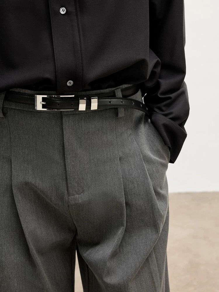 Full Grain Leather Belt Minimalist Square Pin Buckle Unisex Waist Belt
