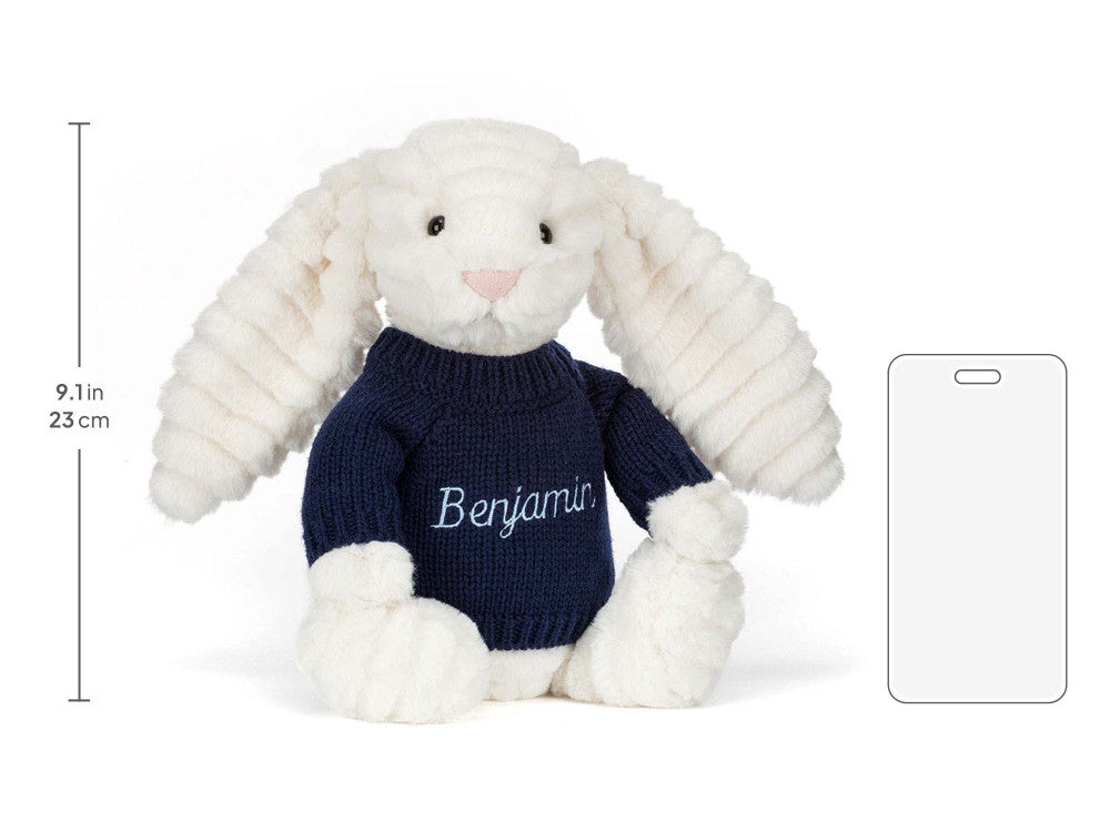 Bashful Luxe Bunny Nimbus with Personalized Navy Jumper