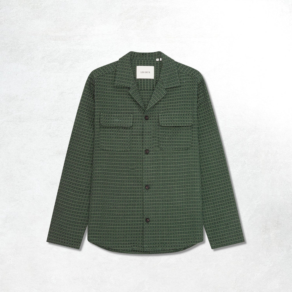 Les Deux Check Seersucker Overshirt: Pine Green