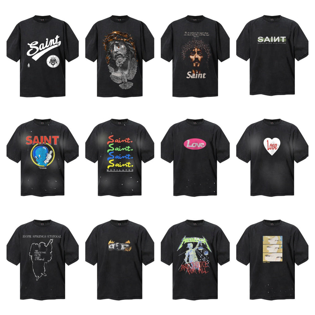 Saint Michael Vintage Washed Graphic Print Loose Streetwear T-Shirt
