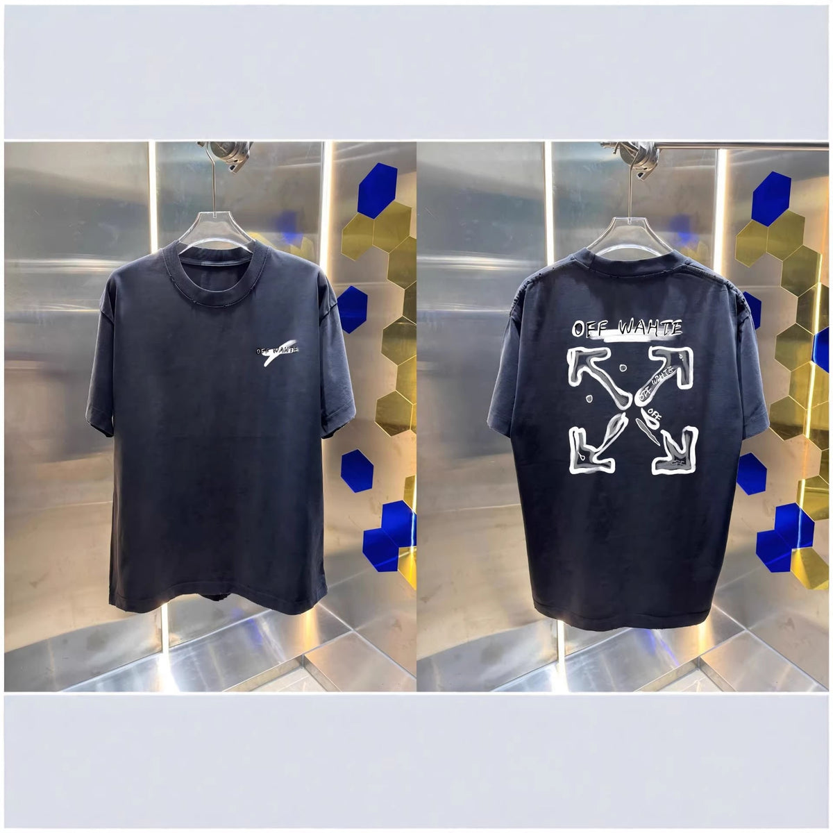 Off-White Washed Distressed Crew Neck Short Sleeve T Shirt Unisex