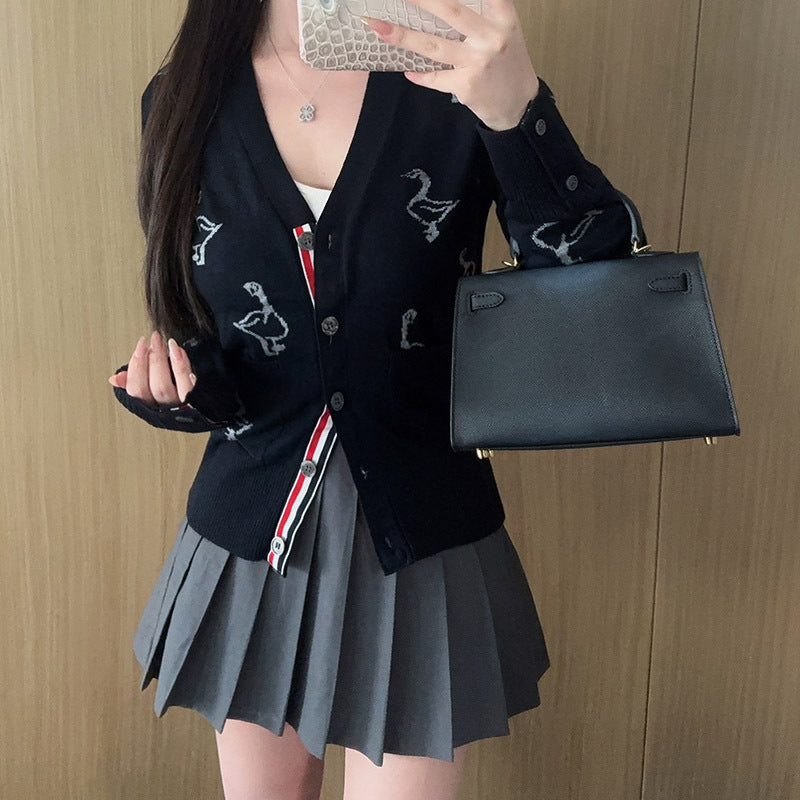 Thom Browne Swan Intarsia Knit Cardigan - Women's Spring Summer Collection