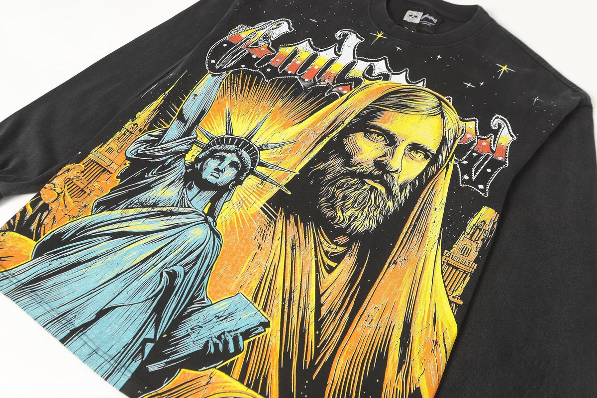 Godspeed Out of Many One Washed Black Long-Sleeve Graphic T-Shirt
