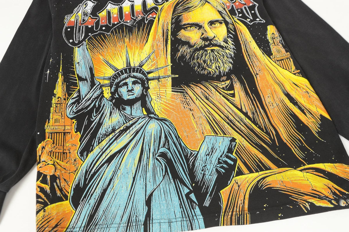 Godspeed Out of Many One Washed Black Long-Sleeve Graphic T-Shirt