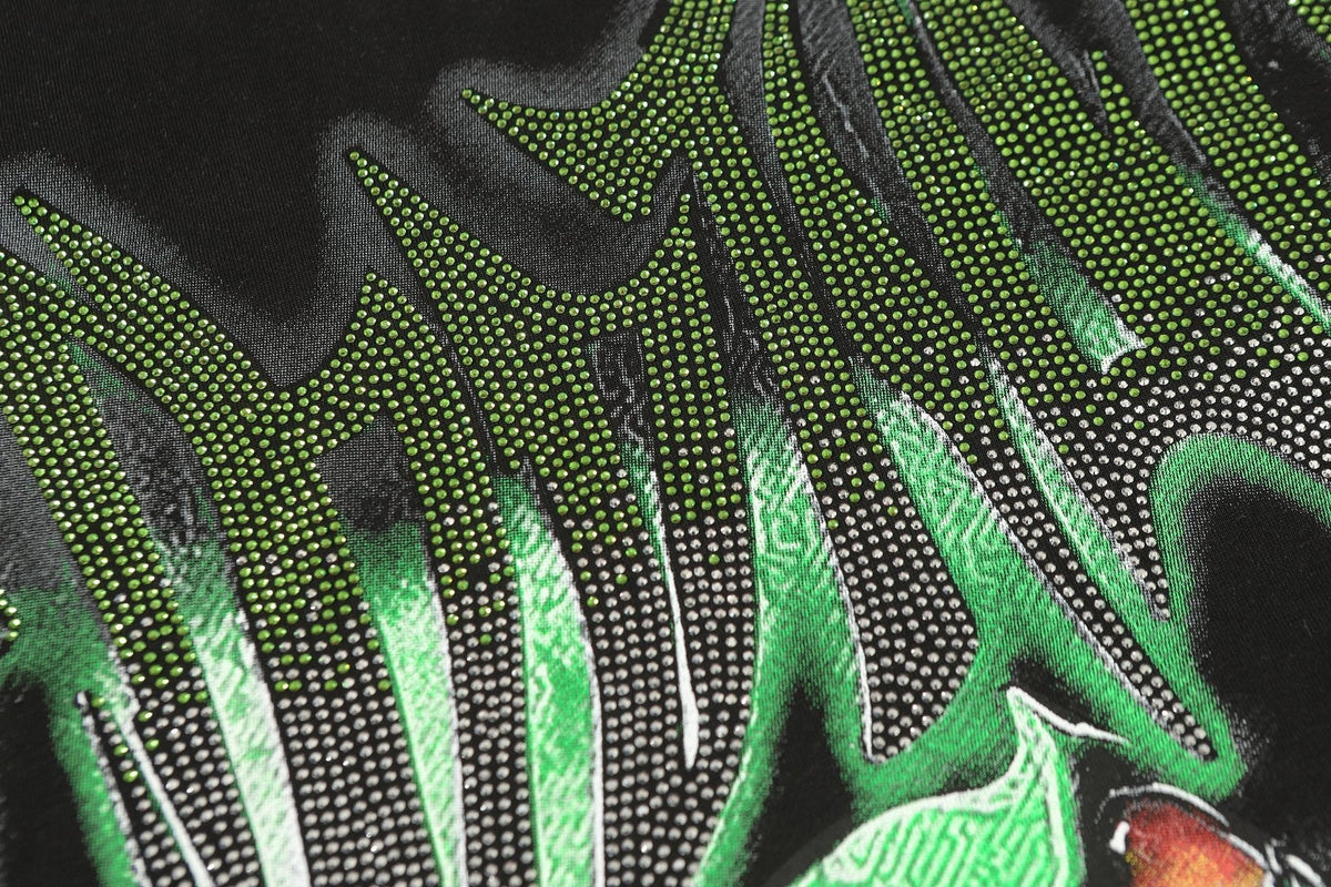 MIXED EMOTION Green Graphic Rhinestone T-Shirt