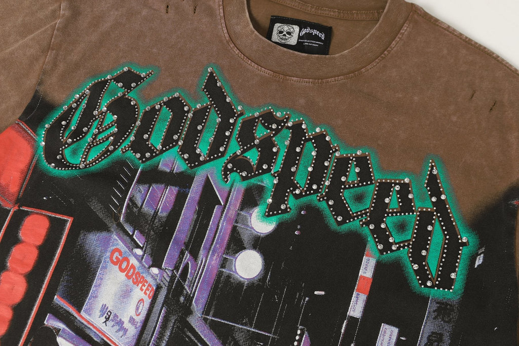 Godspeed City Car Rhinestone Graphic T-Shirt