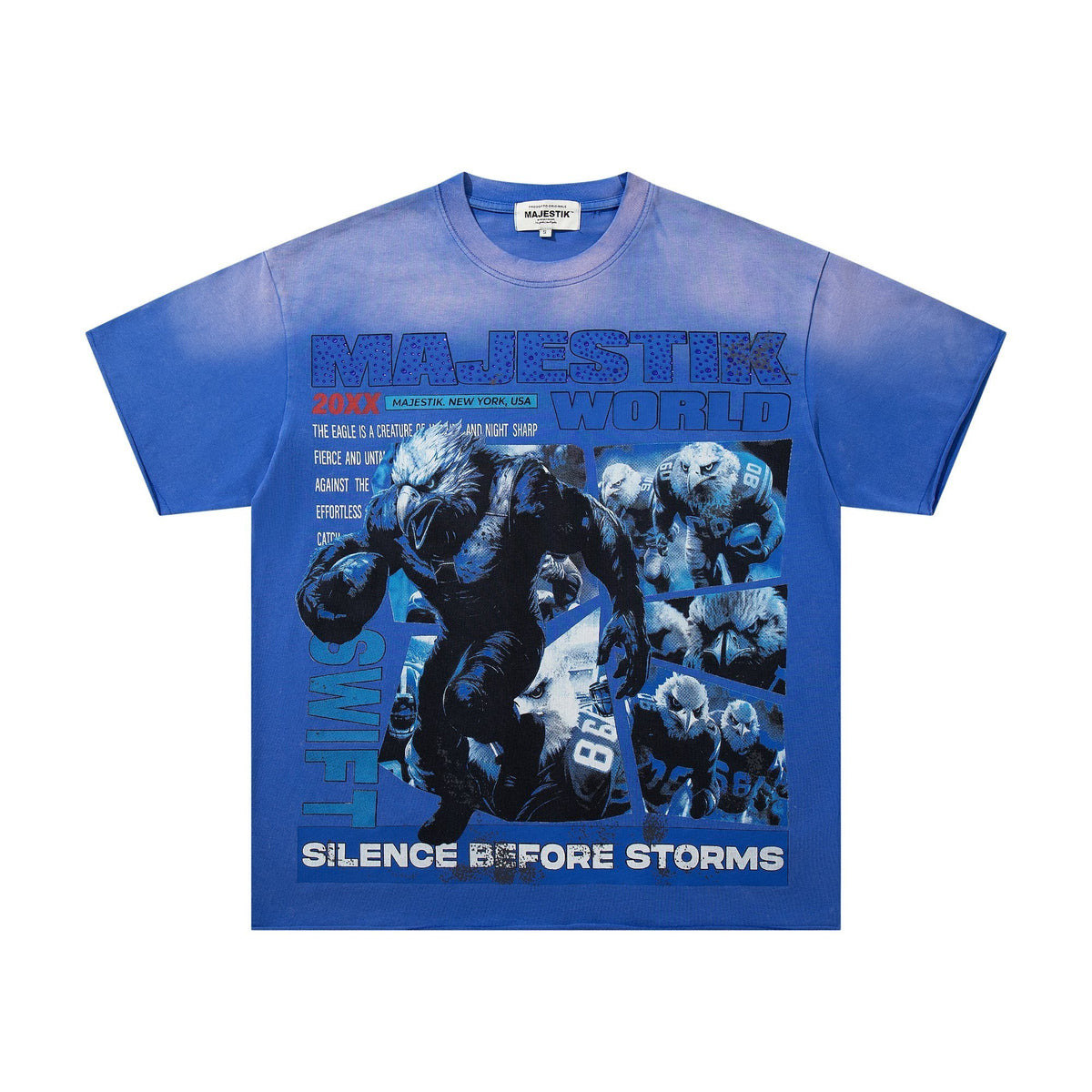 MAJESTIK Washed Blue Front & Back Graphic Short-Sleeve T-Shirt