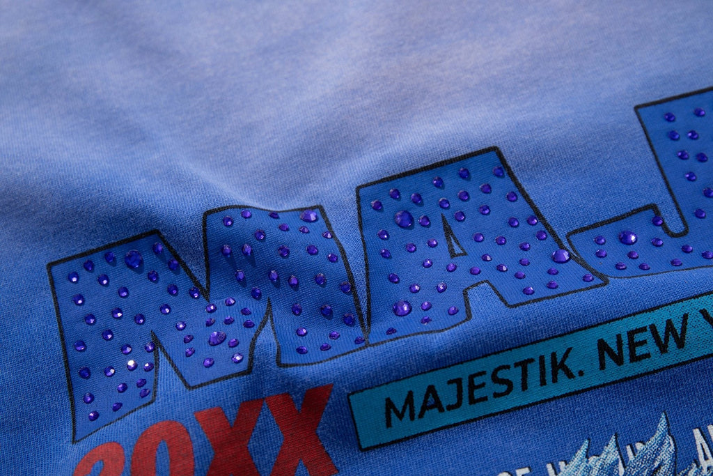 MAJESTIK Washed Blue Front & Back Graphic Short-Sleeve T-Shirt