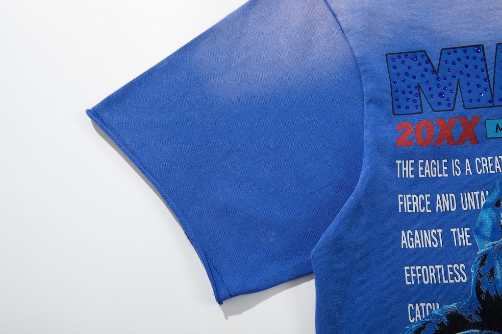 MAJESTIK Washed Blue Front & Back Graphic Short-Sleeve T-Shirt