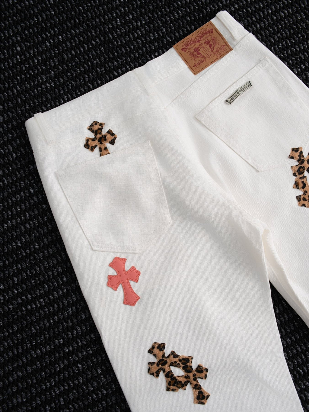 Chrome Hearts Leopard Cross Patch White Jeans