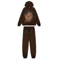 Sp5der Brown Spiderweb Hoodie & Sweatpants Matching Set