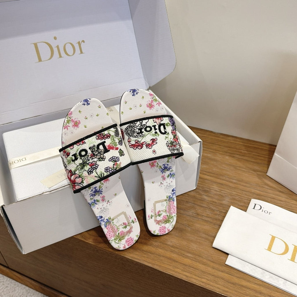 Dior Floral Embroidered Slide Sandals