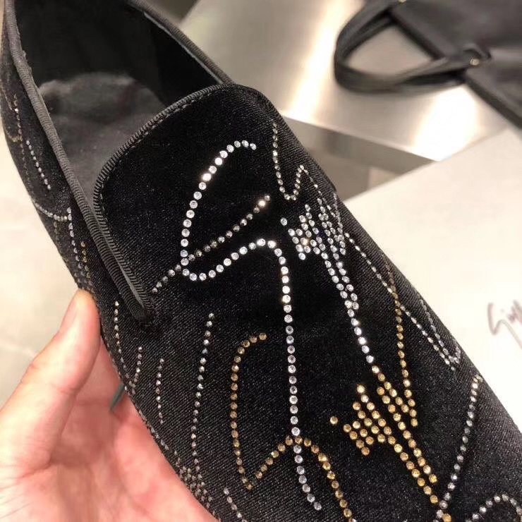 Giuseppe Zanotti Rhinestone Velvet Slip-On Shoes