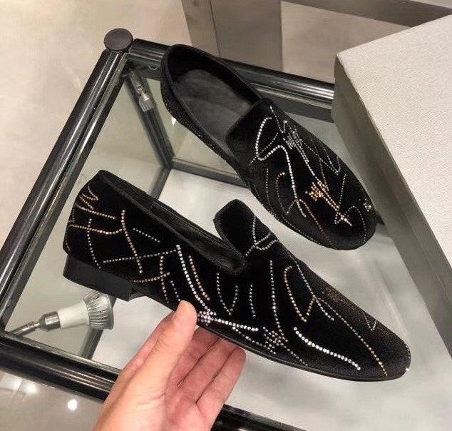 Giuseppe Zanotti Rhinestone Velvet Slip-On Shoes