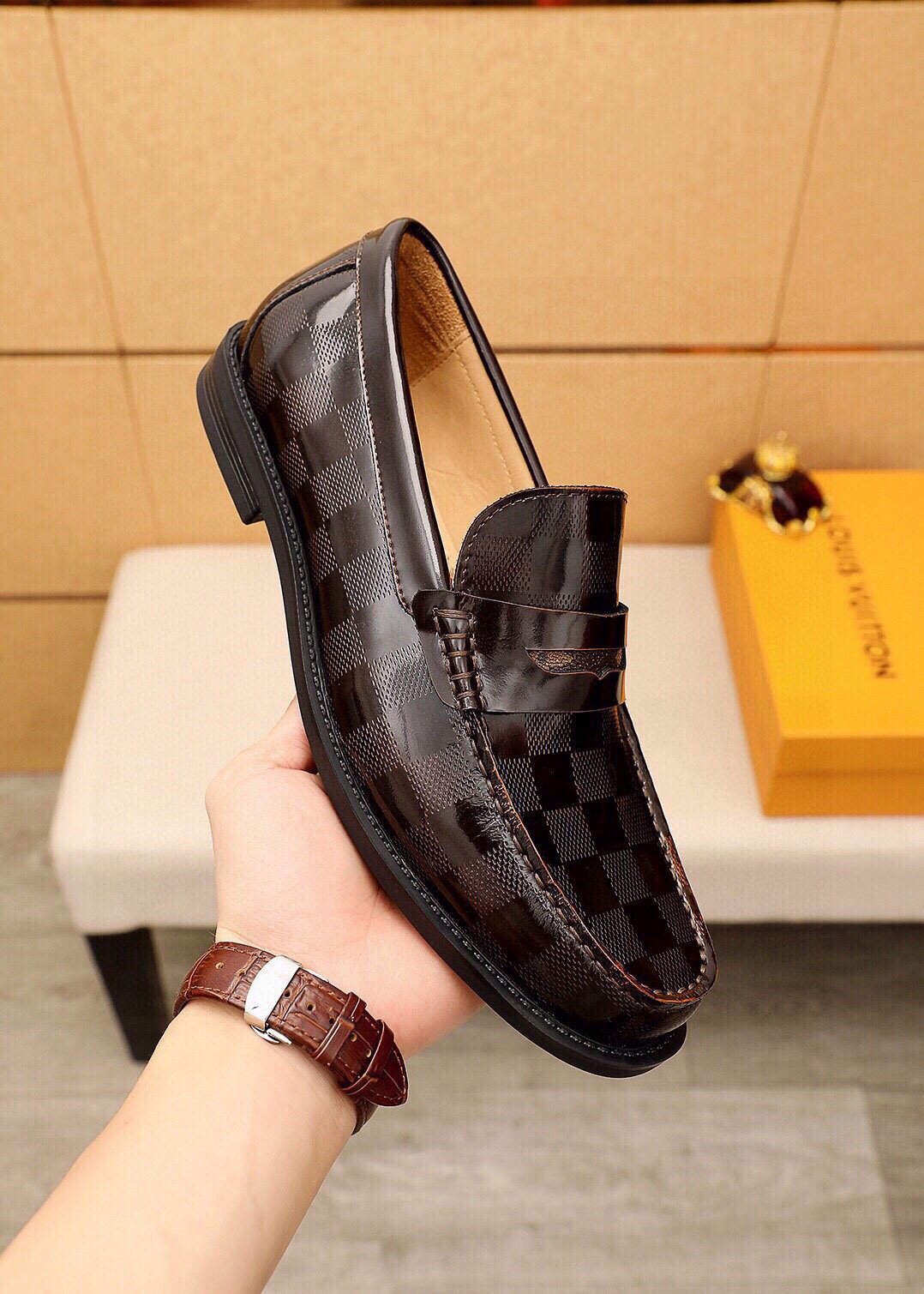 Louis Vuitton Dark Brown Textured Loafers - Rubber Outsole