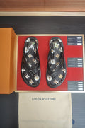 Louis Vuitton Black Floral Print Thong Sandals