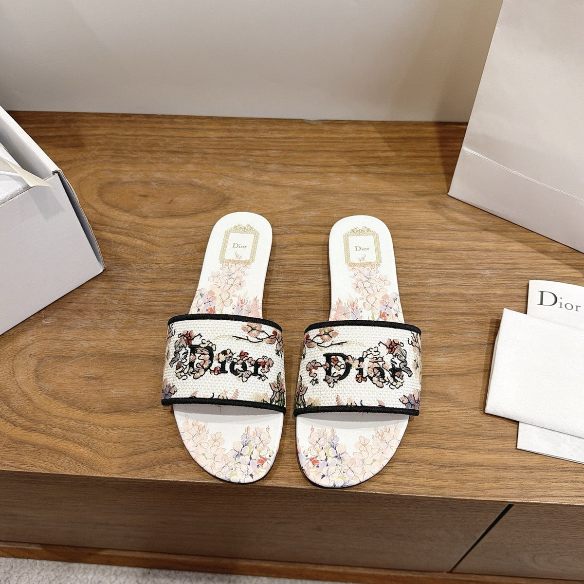 Dior Women's Floral Embroidered Slide Sandals