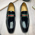 Gucci Black Patent Web Stripe Loafers