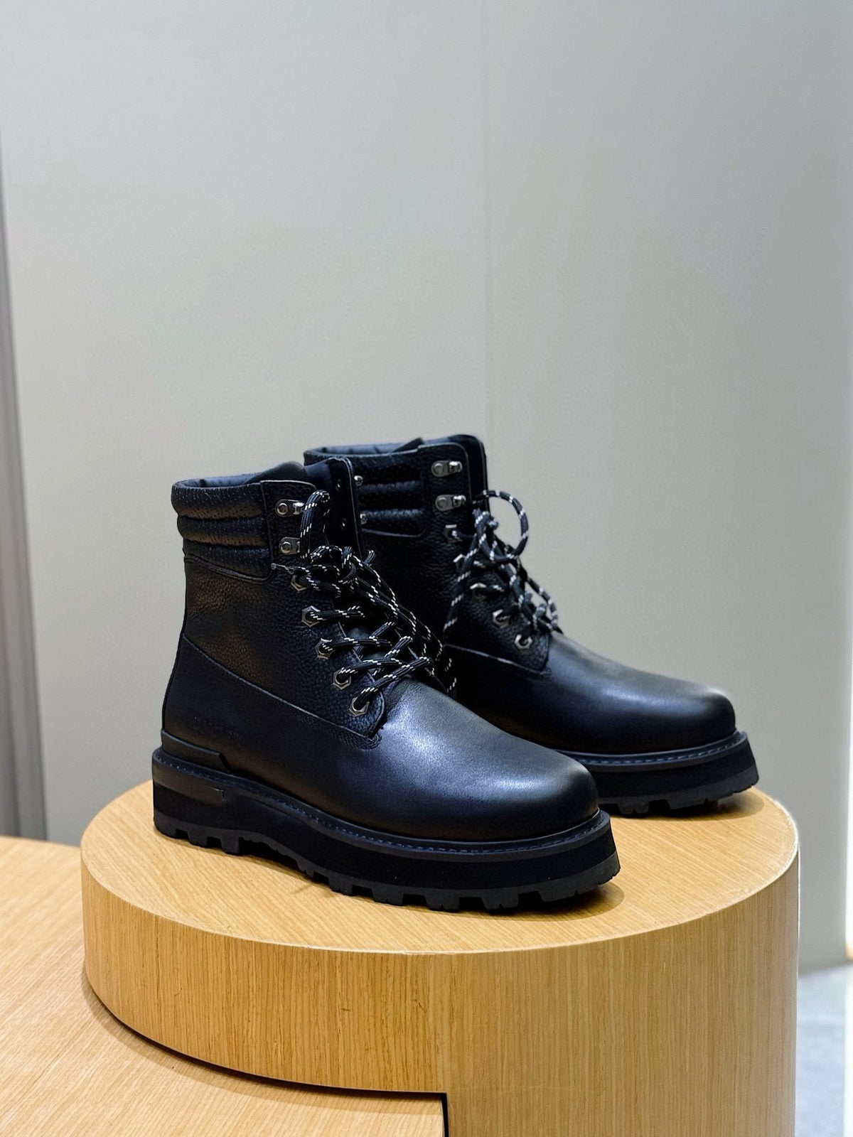 Moncler Black Lug-Sole Lace-Up Boots