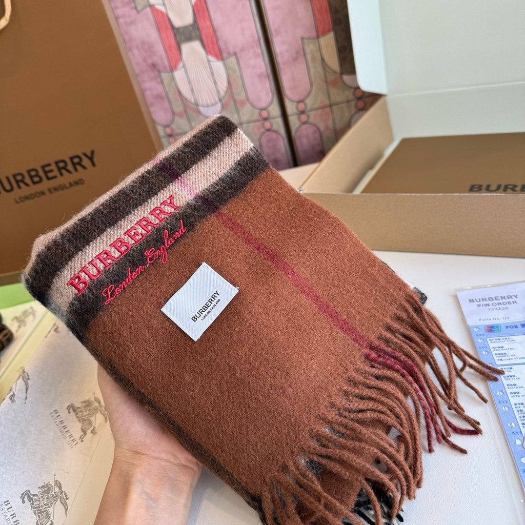 Burberry Brown Plaid Fringed Scarf