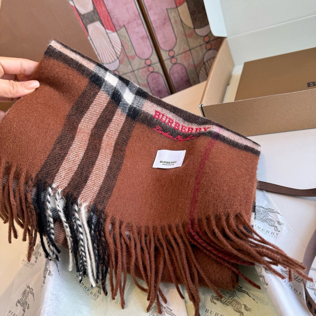 Burberry Brown Plaid Fringed Scarf