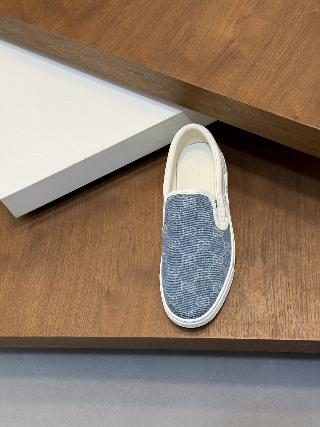 Gucci Blue Patterned Slip-On Sneakers