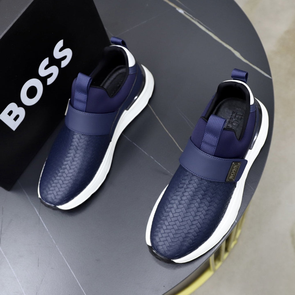 BOSS Navy Textured Slip-On Sneakers - Ridged Outsole