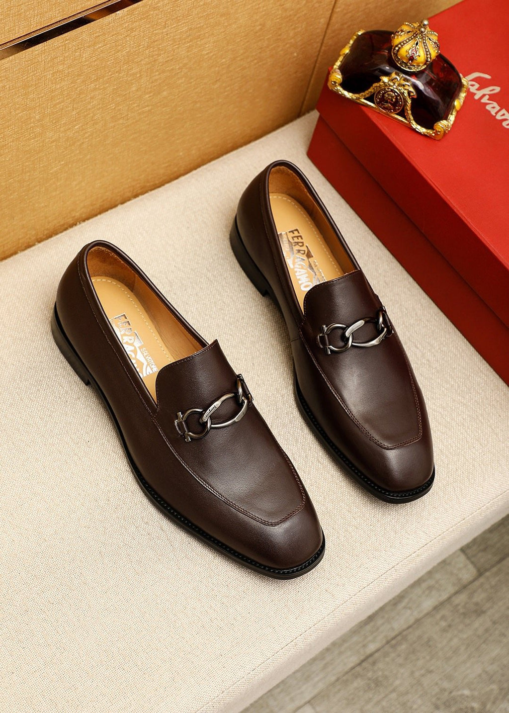 Ferragamo Brown Hardware Loafers