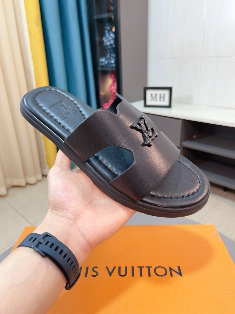 Louis Vuitton Men's Black Cross-Strap Slide Sandals
