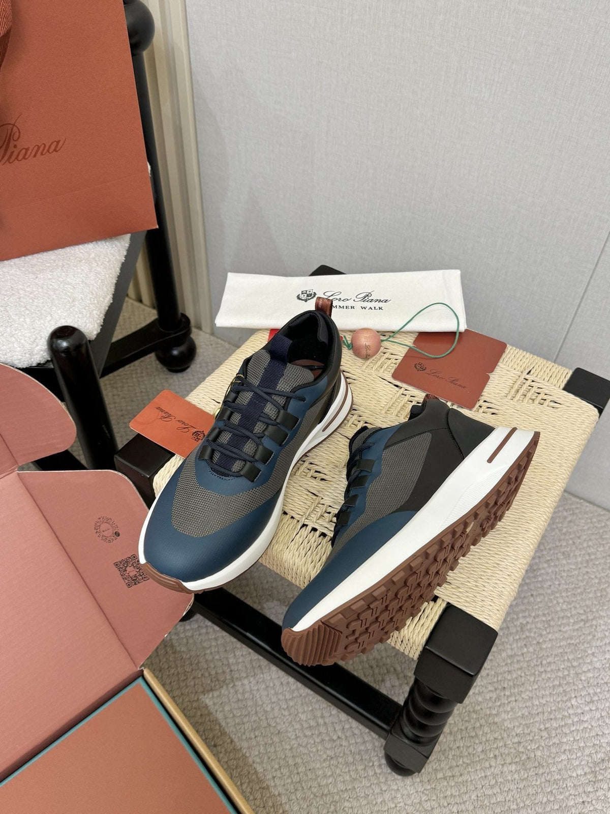 Loro Piana Navy Blue Teal Low-Top Sneakers