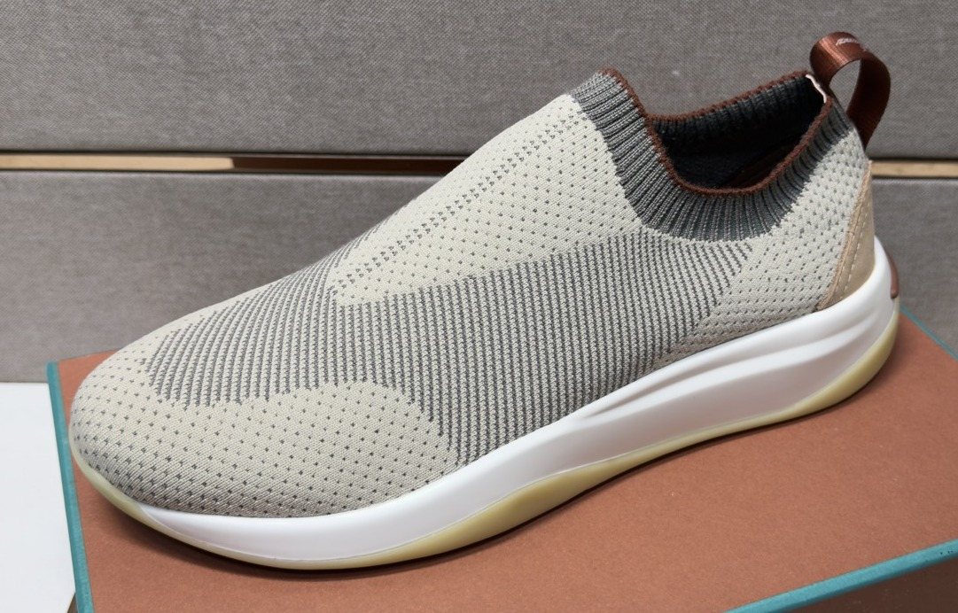 Men's Knit-Look Slip-On Sneakers - Light Gray, Beige & White