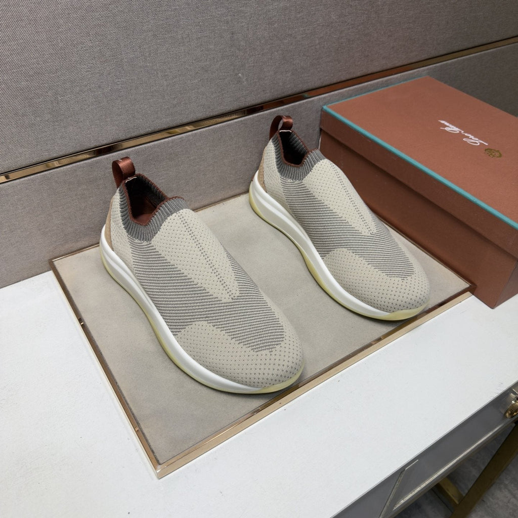 Men's Knit-Look Slip-On Sneakers - Light Gray, Beige & White
