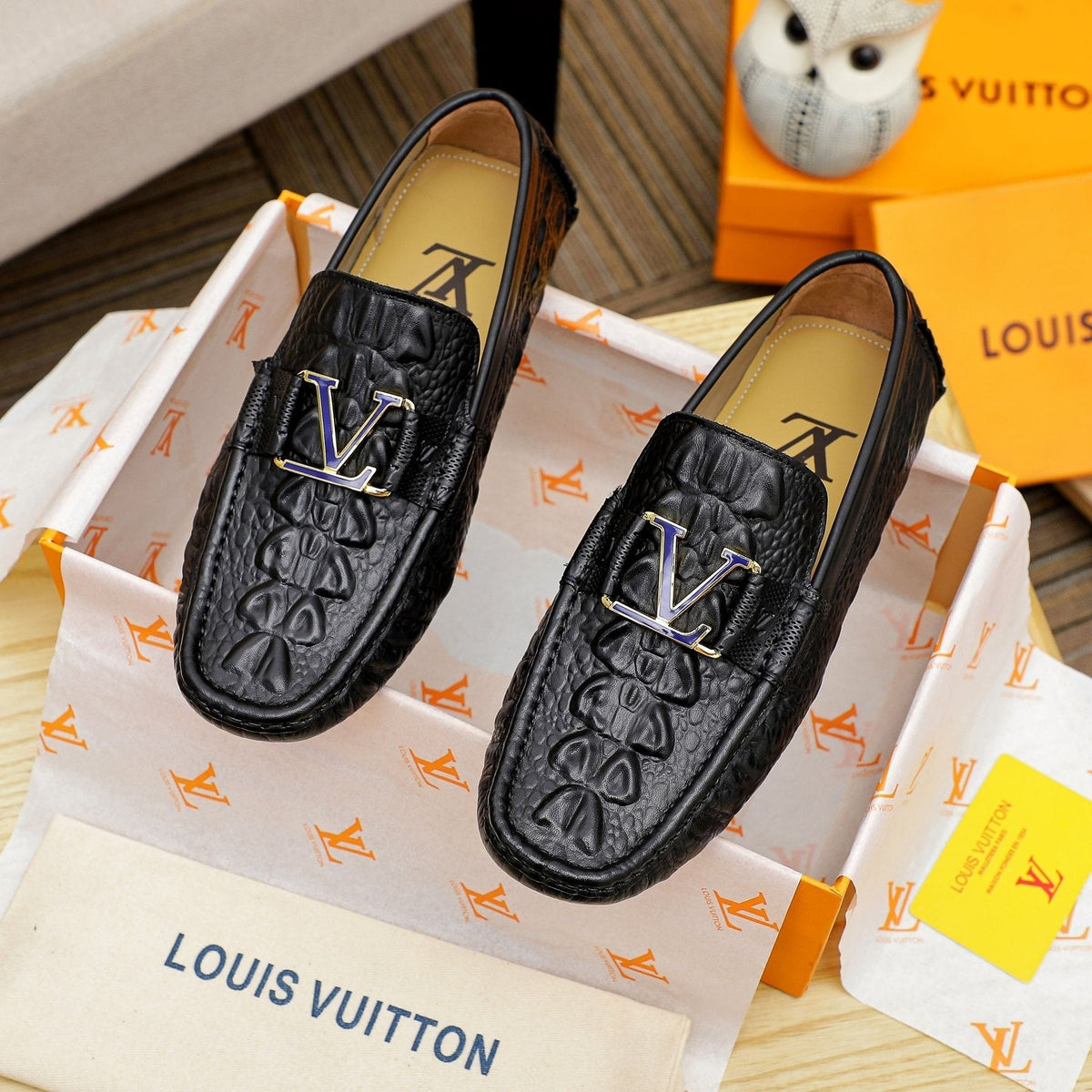 Louis Vuitton Black Textured Driving Loafers