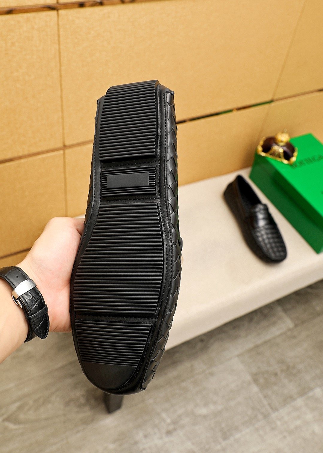 Bottega Veneta Black Woven Slip-On Loafers
