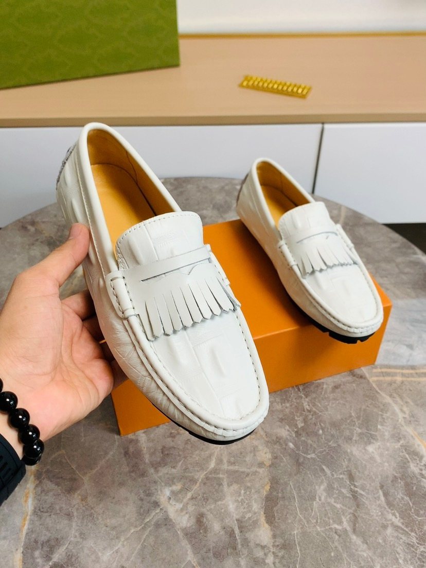 Men's White Fringe Loafers
