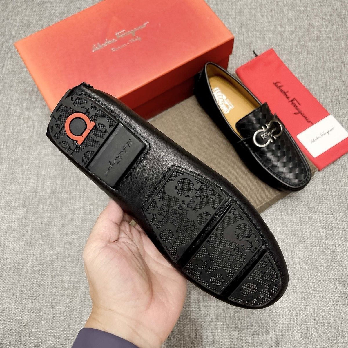 Ferragamo Black Woven Driving Loafers